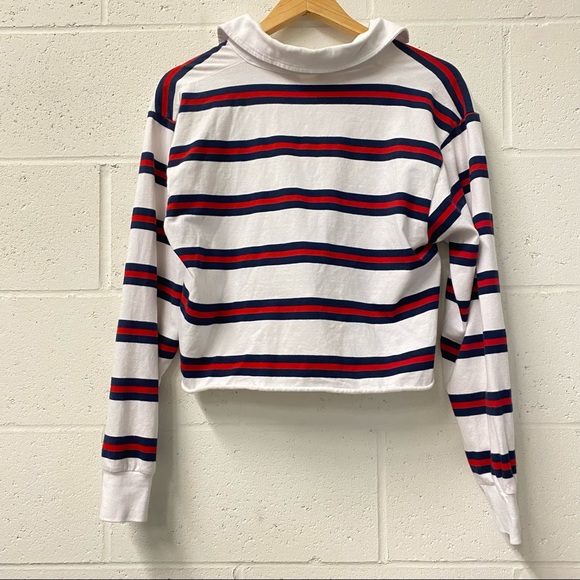 BRANDY MELVILLE White Red Cropped Polo Long Sleeve Top - Picture 7 of 8